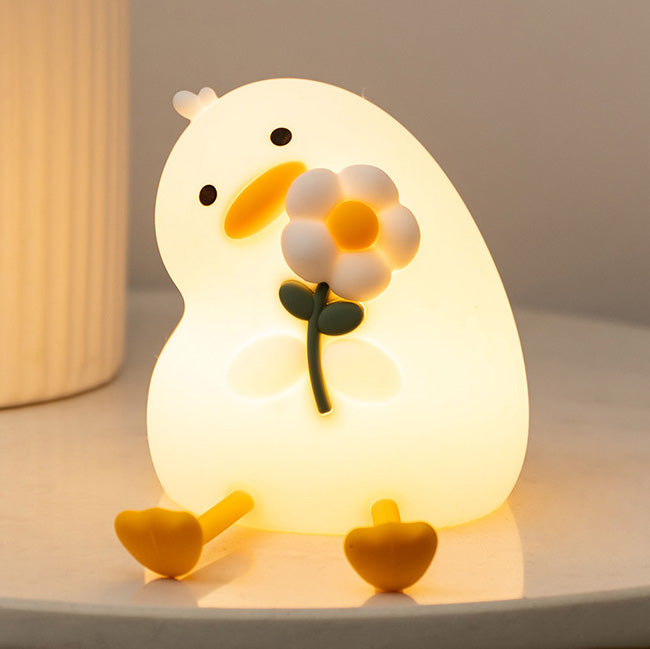 Huggwaii Squishy Silicone Eend Bloem LED Nachtlamp - Perfect Cadeau voor Kinderen en Meisjes