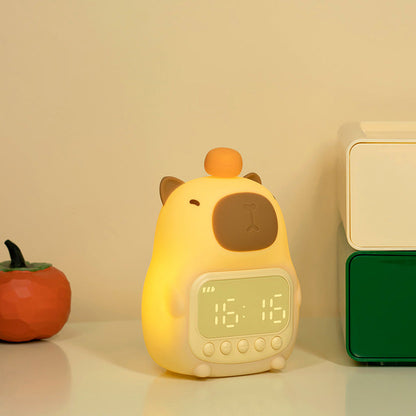 Huggwaii Squishy Silicone Capybara Alarmklok LED Nachtlamp - Perfect Cadeau voor Kinderen en Meisjes