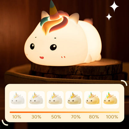 Eenhoorn Liggend Nachtlampje LED Squishy Siliconen Tap Lamp Beste Cadeau voor Baby en Meisje