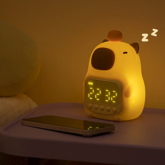 Huggwaii Squishy Silicone Capybara Alarmklok LED Nachtlamp - Perfect Cadeau voor Kinderen en Meisjes
