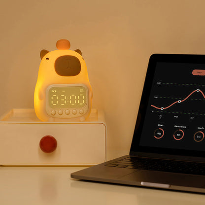 Huggwaii Squishy Silicone Capybara Alarmklok LED Nachtlamp - Perfect Cadeau voor Kinderen en Meisjes