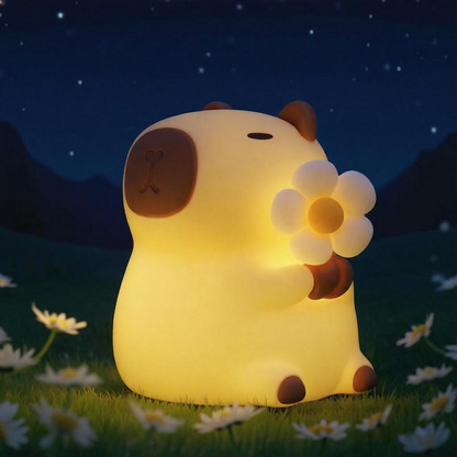 Huggwaii Bloem Capybara Squishy Siliconen Nachtlamp - Perfect Cadeau voor Kinderen en Meisjes