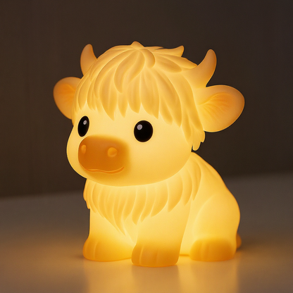 Huggwaii Hoogland Koe Silicone Squishy LED Nachtlamp - Perfect Cadeau voor Kinderen en Meisjes
